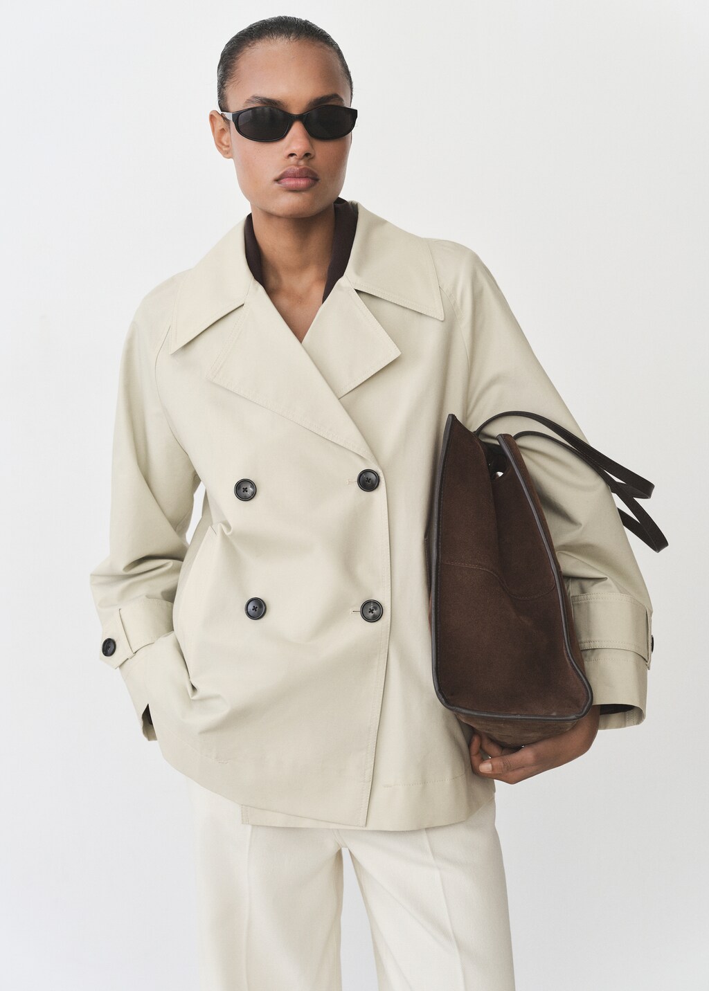 Short double-breasted trench coat - Light/Pastel Grey