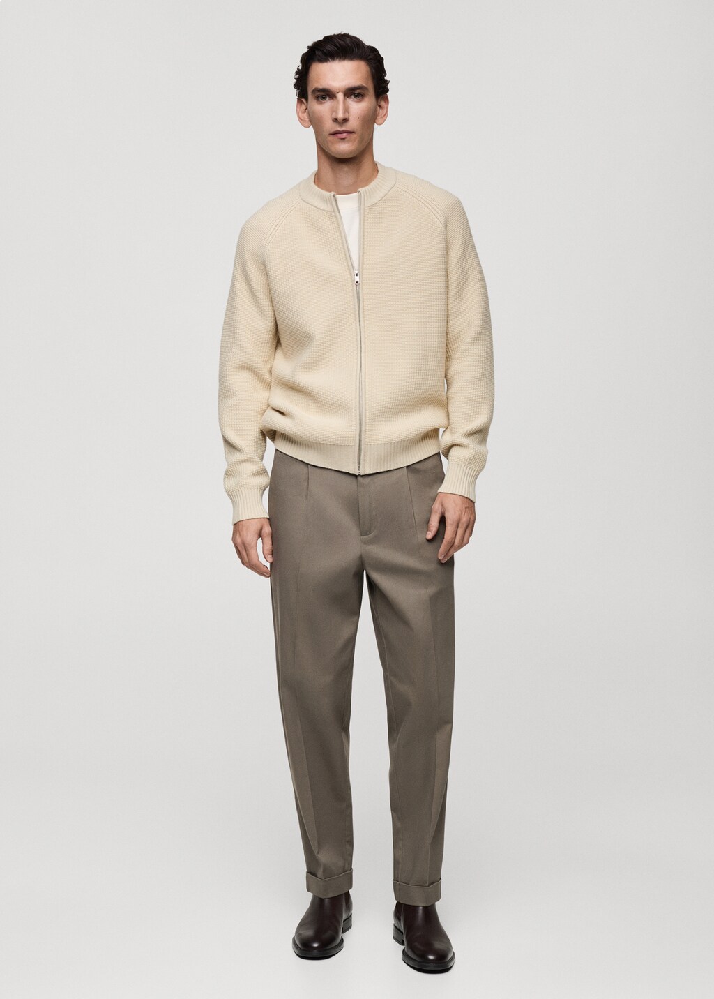 Structured knitted cardigan with zip - Sand