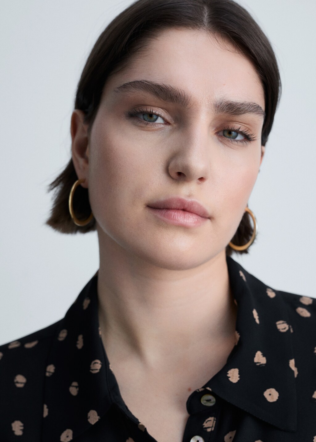 Polka-dot shirt dress with knot detail - Black