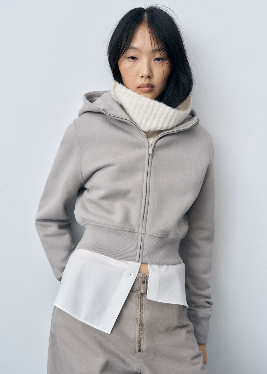 Wideleg jeans with zip - Light/Pastel Grey