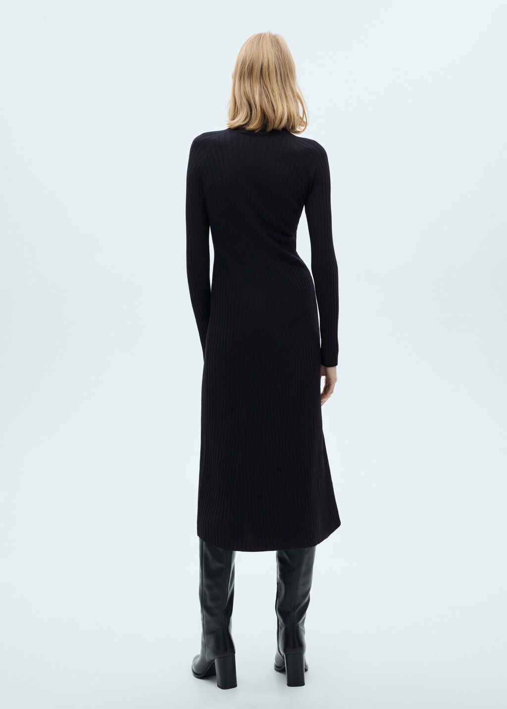 Flared knit dress with perkins collar - Medium Heather Grey