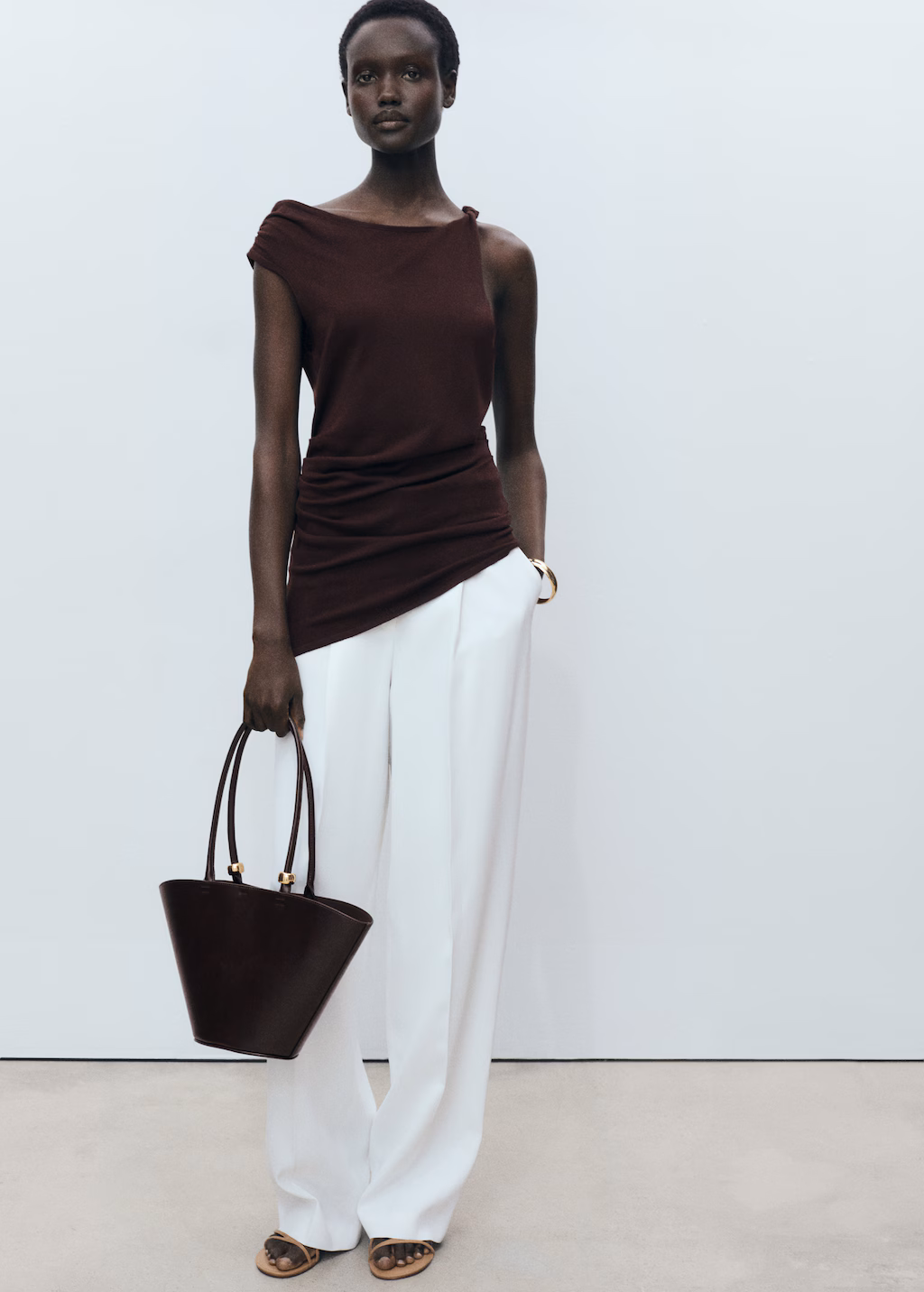 Shopper bag with metallic detail - Chocolate