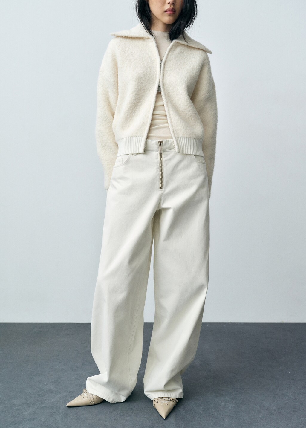 Wideleg jeans with zip - Grey