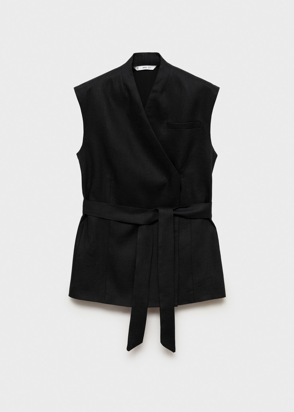 Linen waistcoat with belt - Black