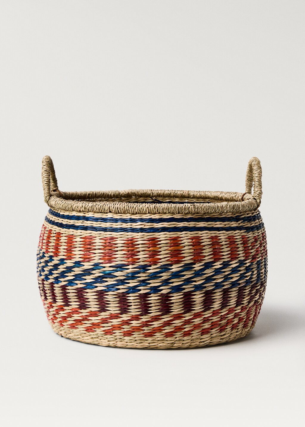 Round coloured seagrass basket - Brown