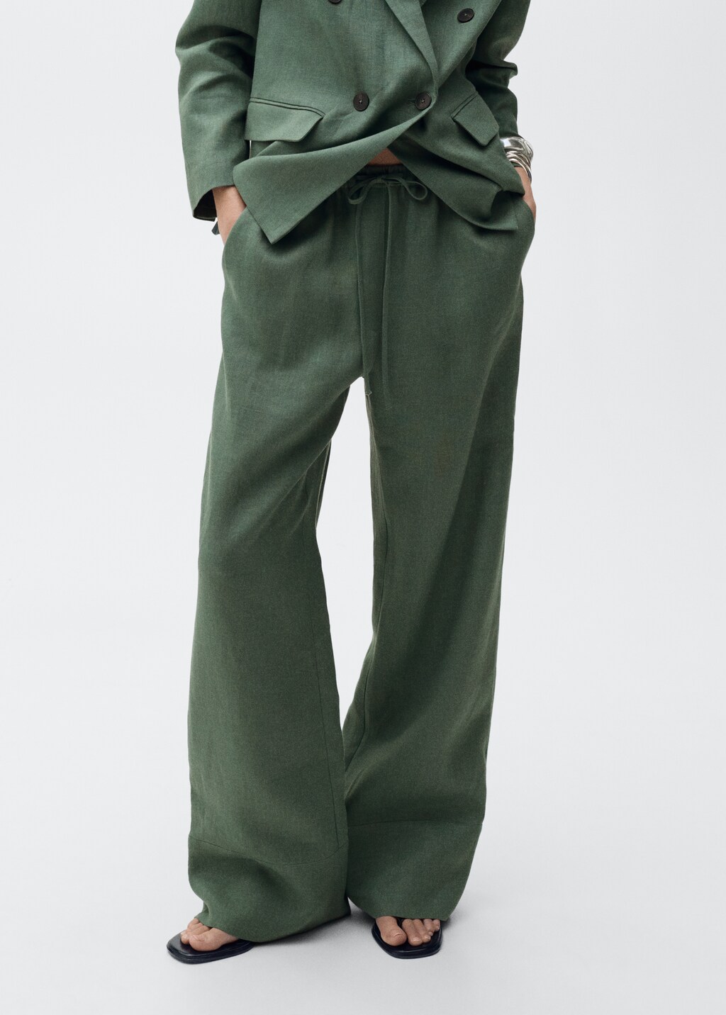 Straight linen-blend trousers - Forest Green