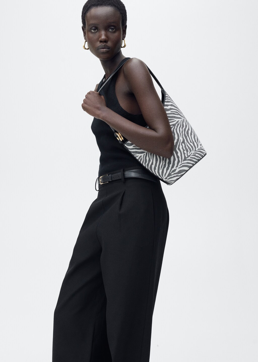 Combined-fabric jumpsuit with belt - Khaki