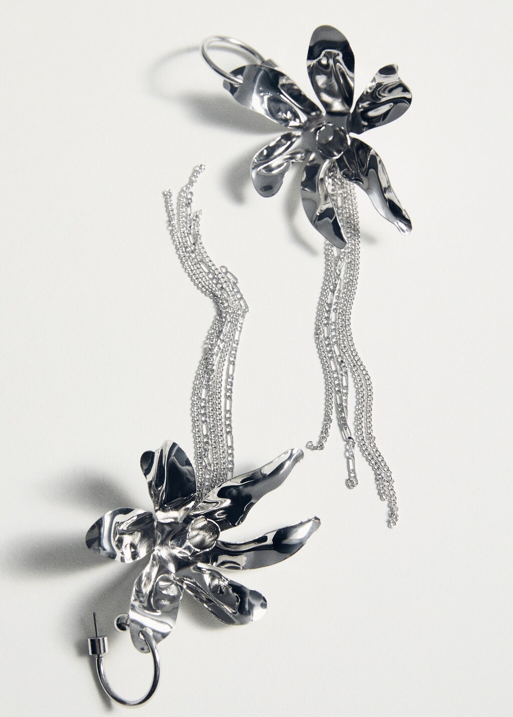 Long flower earrings - Silver