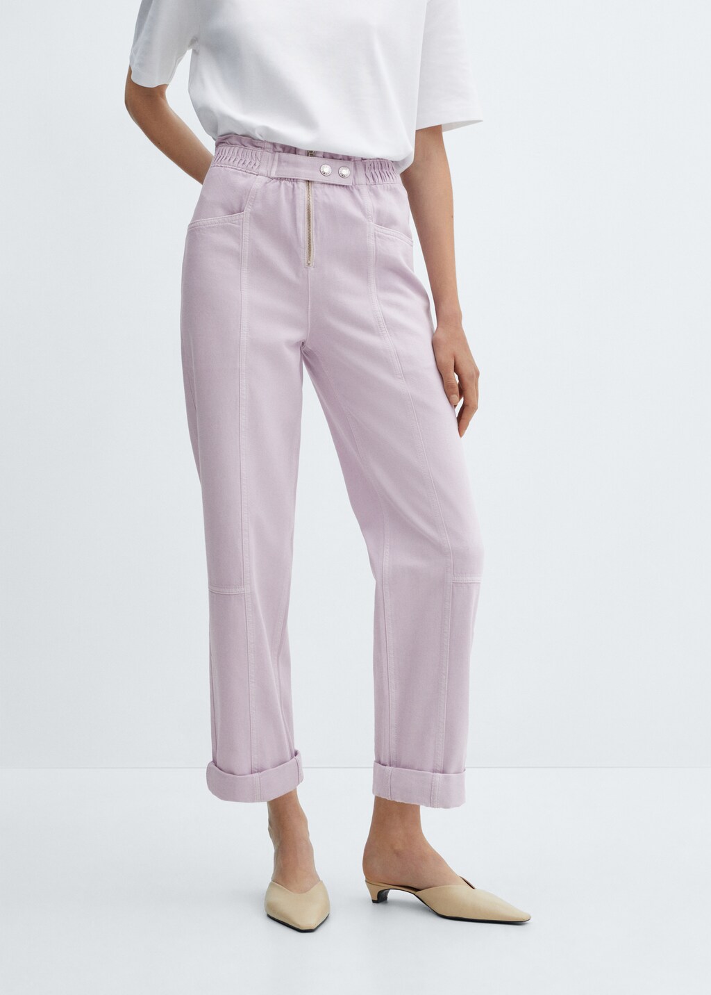 Slouchy jeans with elastic waist - Ecru