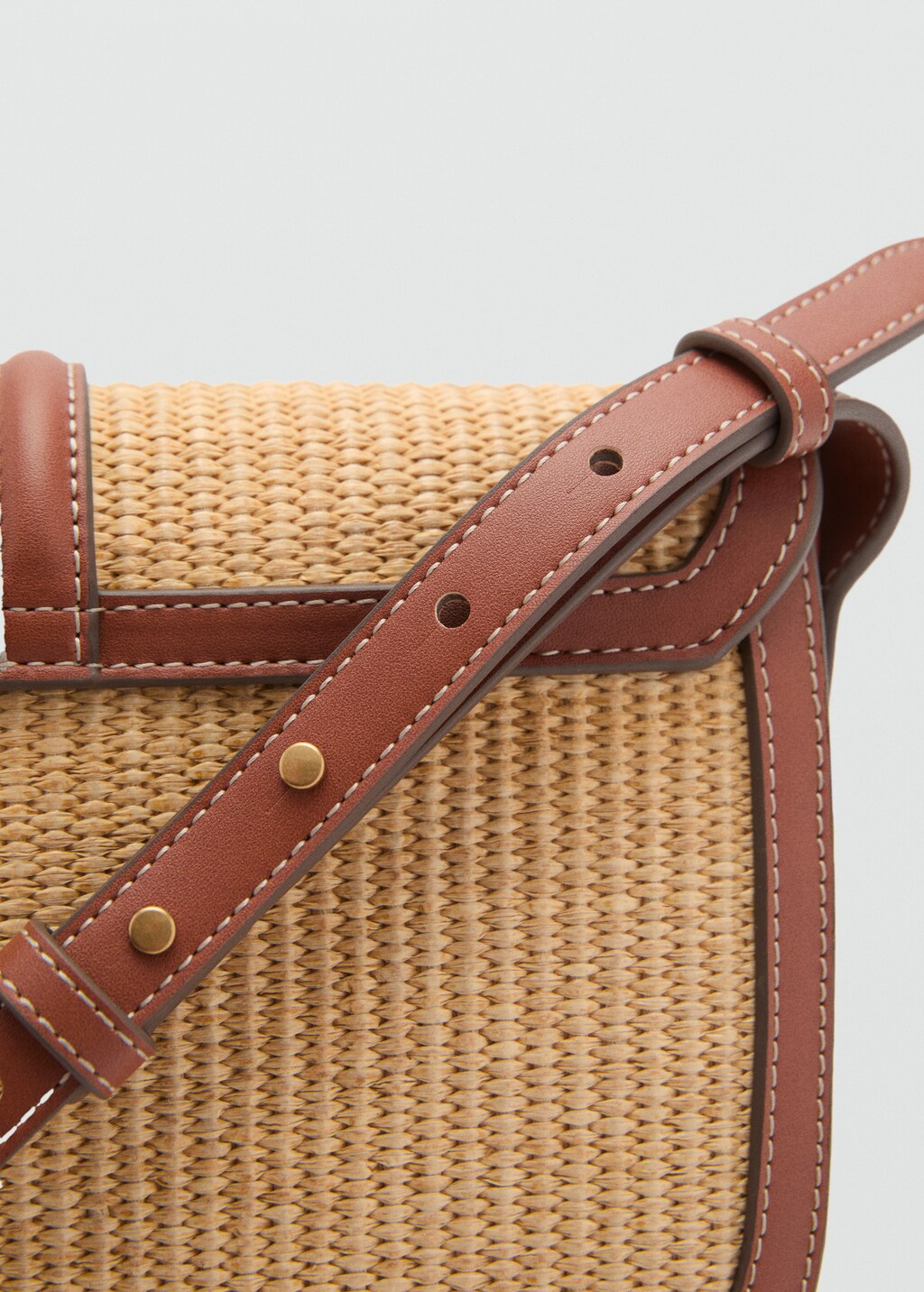 Contrasting canvas shoulder bag - Leather