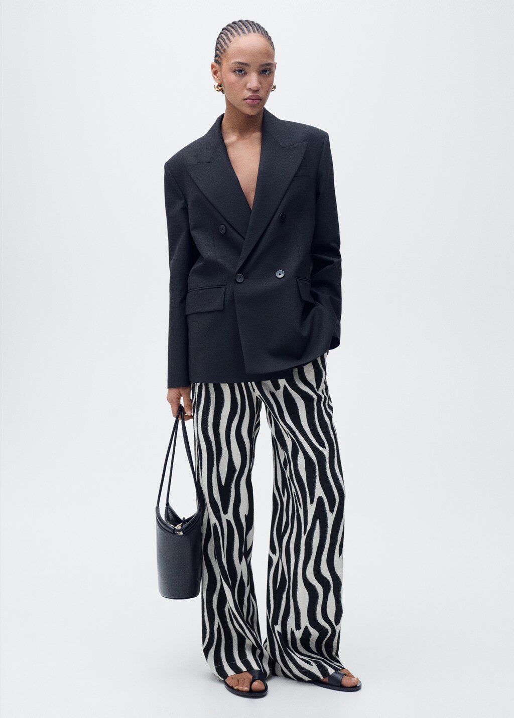 Zebra-print straight-fit trousers - Black