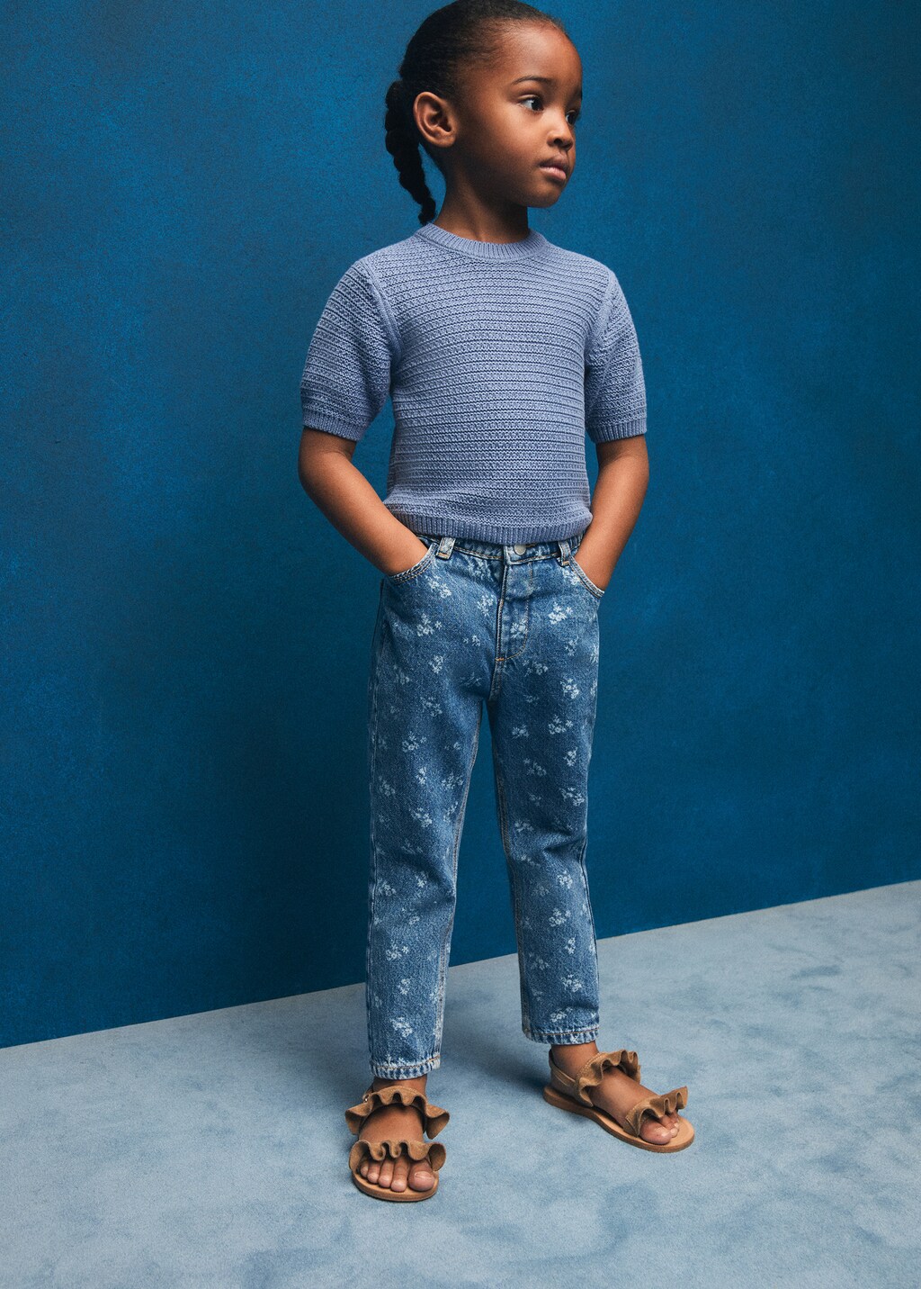 Printed straight jeans - Medium Blue