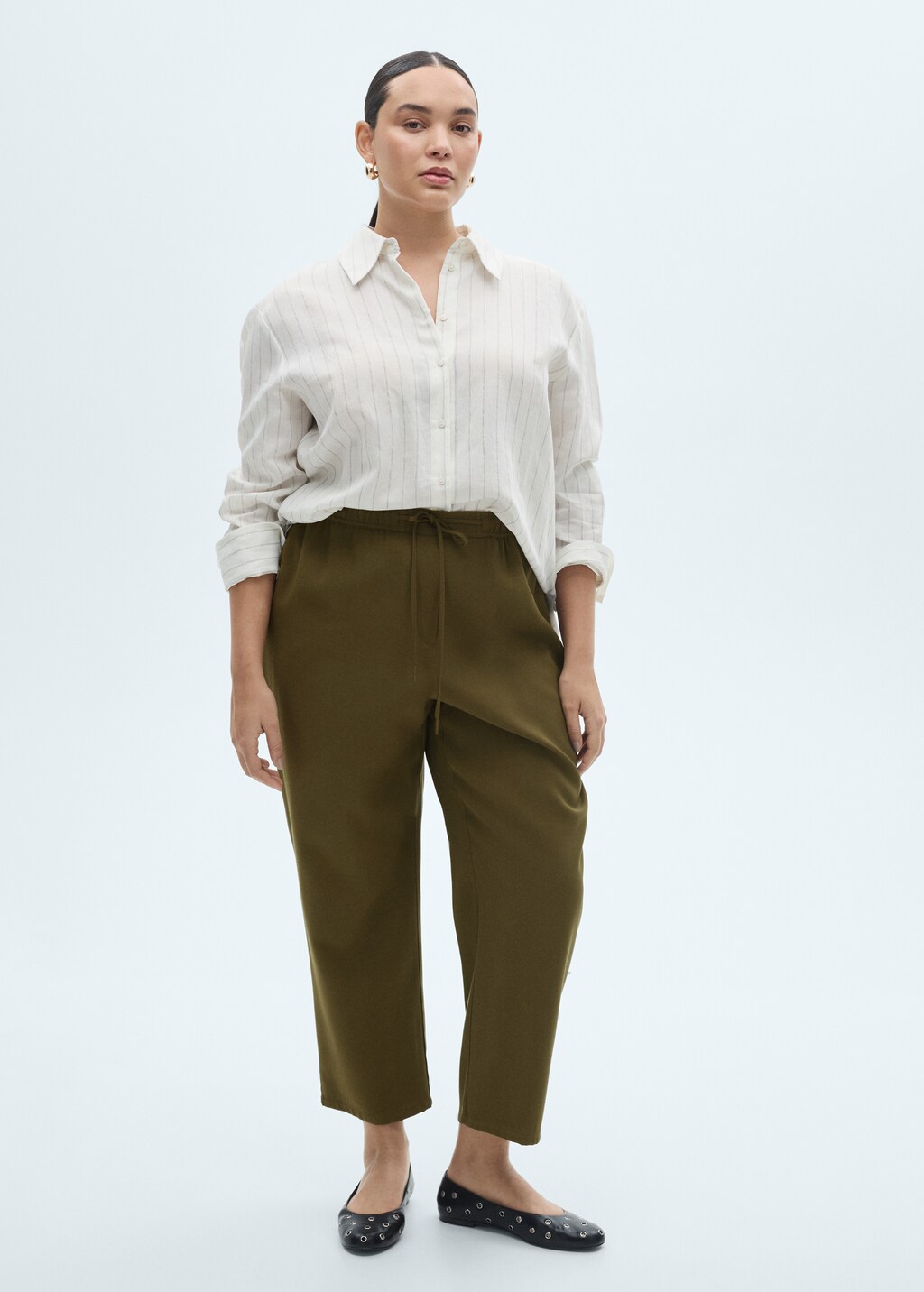 Elastic waist flowy trousers - Beige