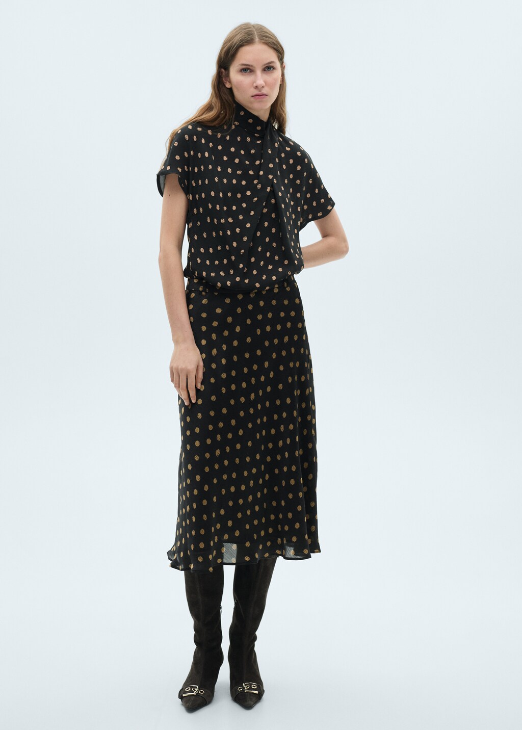Polka-dot midi skirt - Black