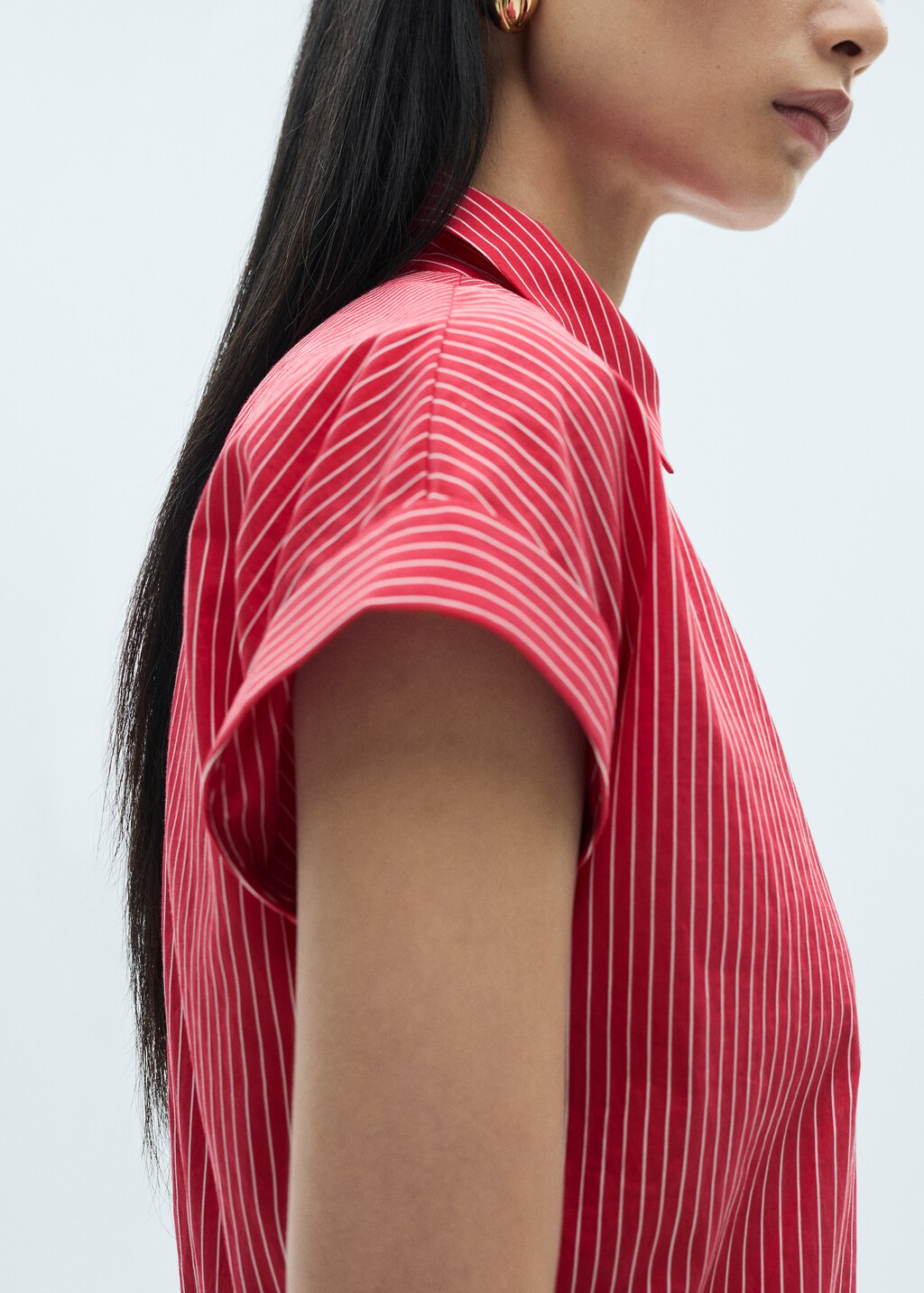 Striped cotton shirt dress - Red