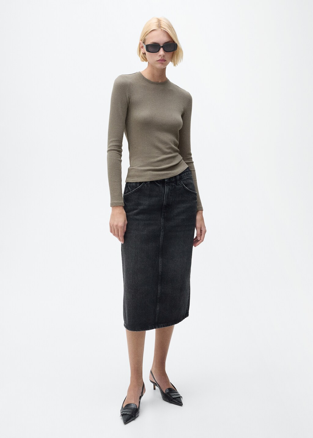 Ribbed long-sleeved t-shirt - Charcoal