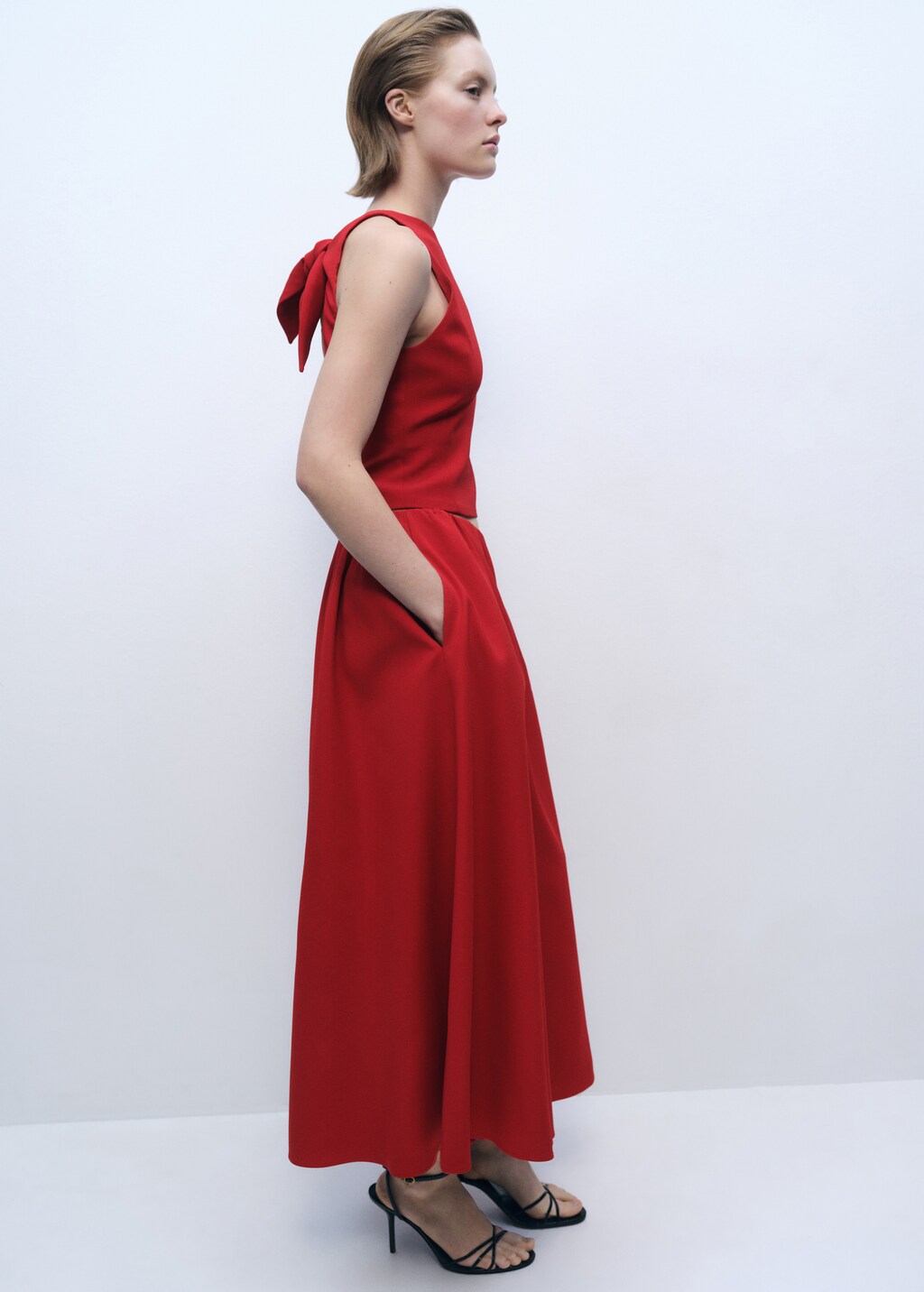 Long skirt with gathered waist - Red