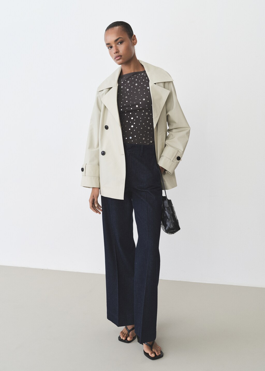 Cotton top with sequin detail - Charcoal