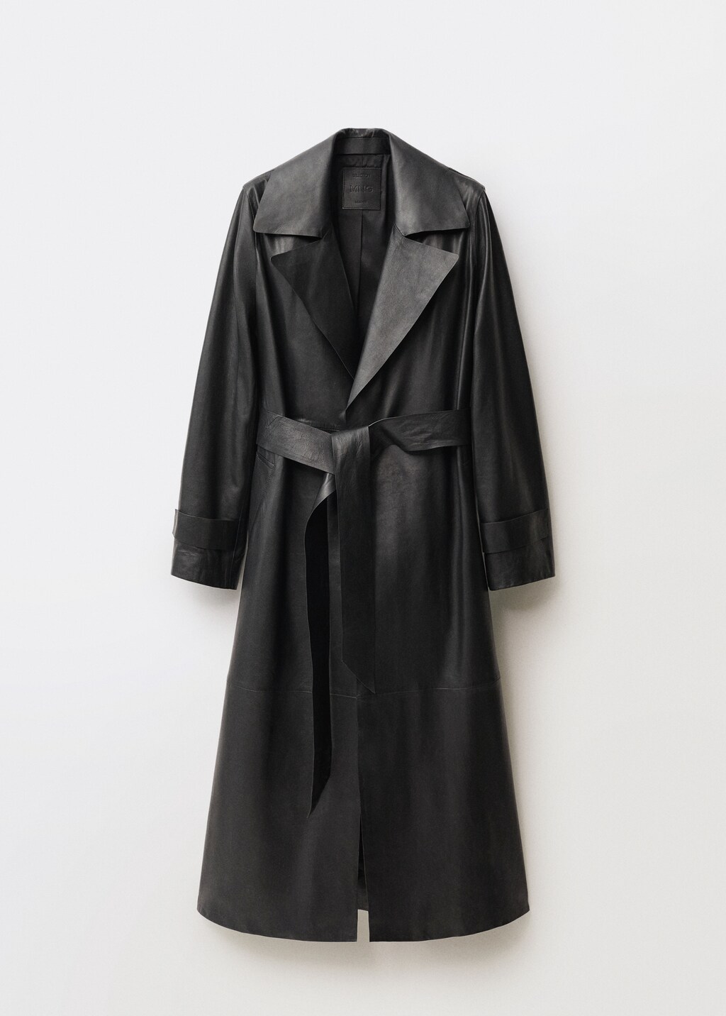 Leather trench coat with belt - Black