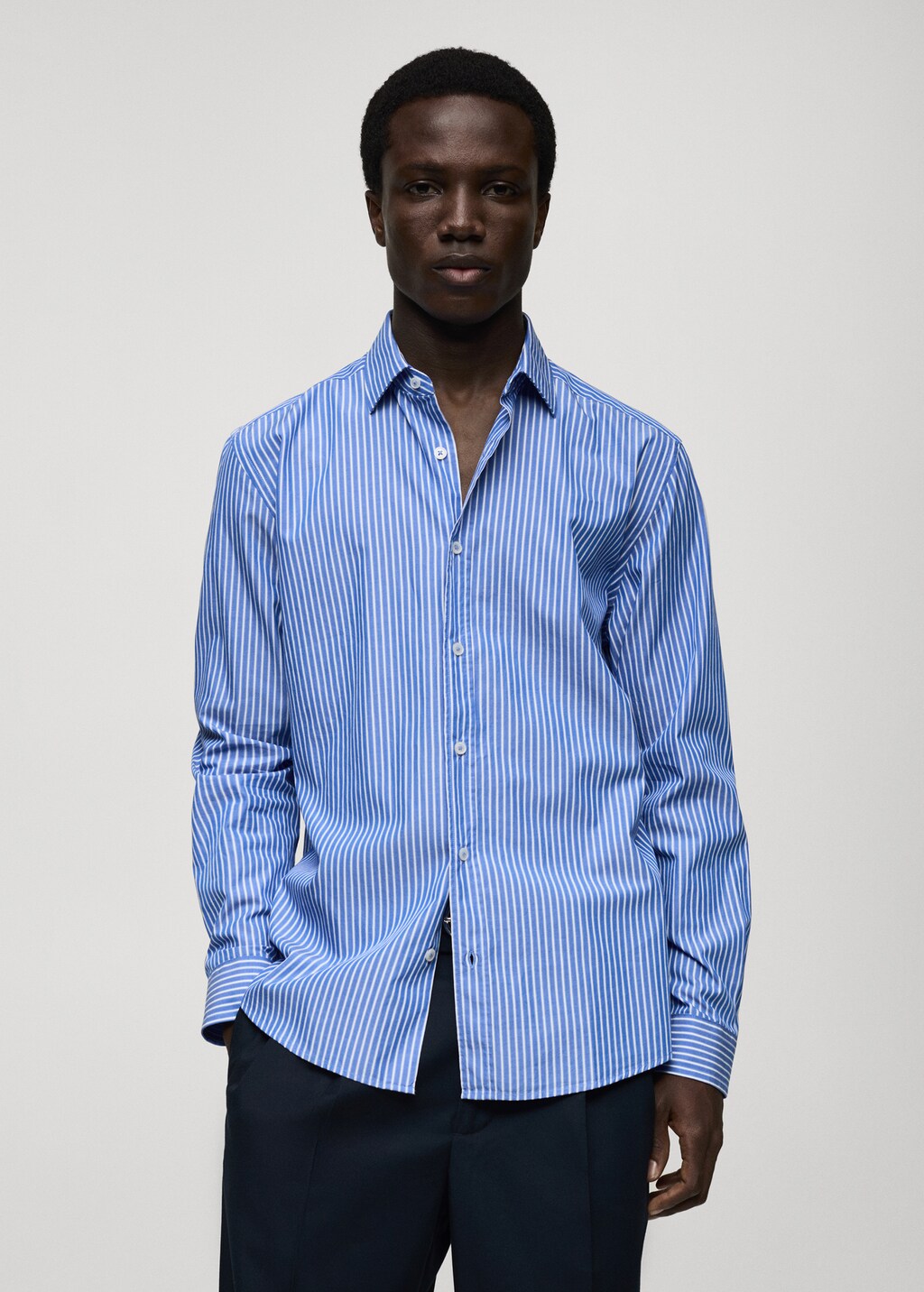 100% cotton regular-fit striped shirt - Sky Blue