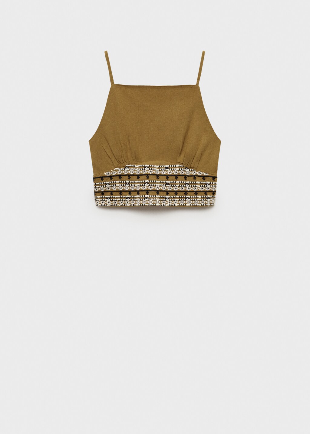 Cotton linen-blend top - Olive Green