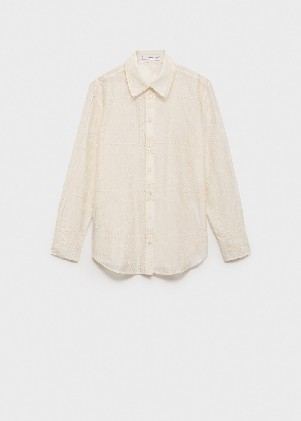 Flower embroidered lyocell shirt - Ecru
