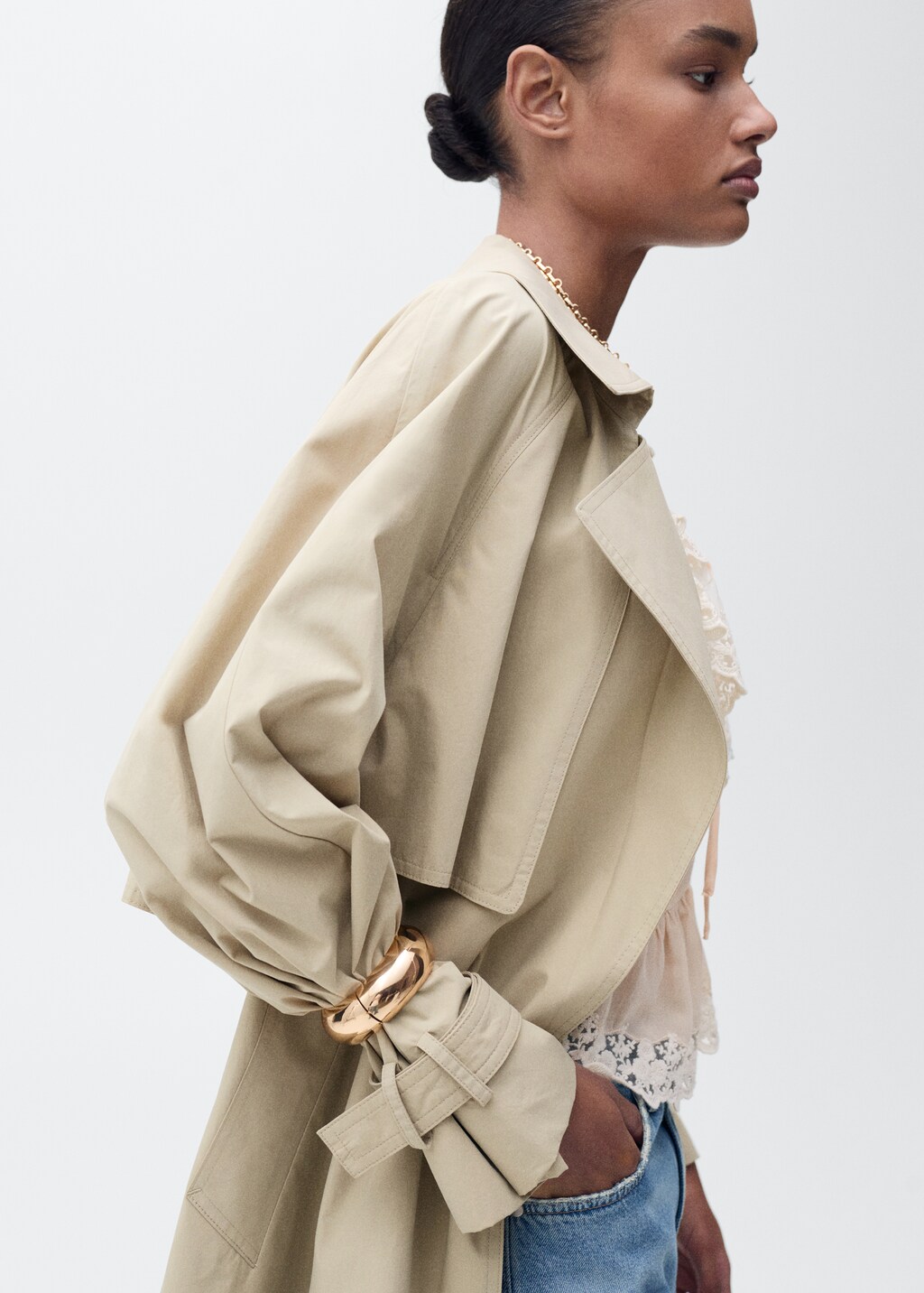 Cotton trench coat with belt - Beige