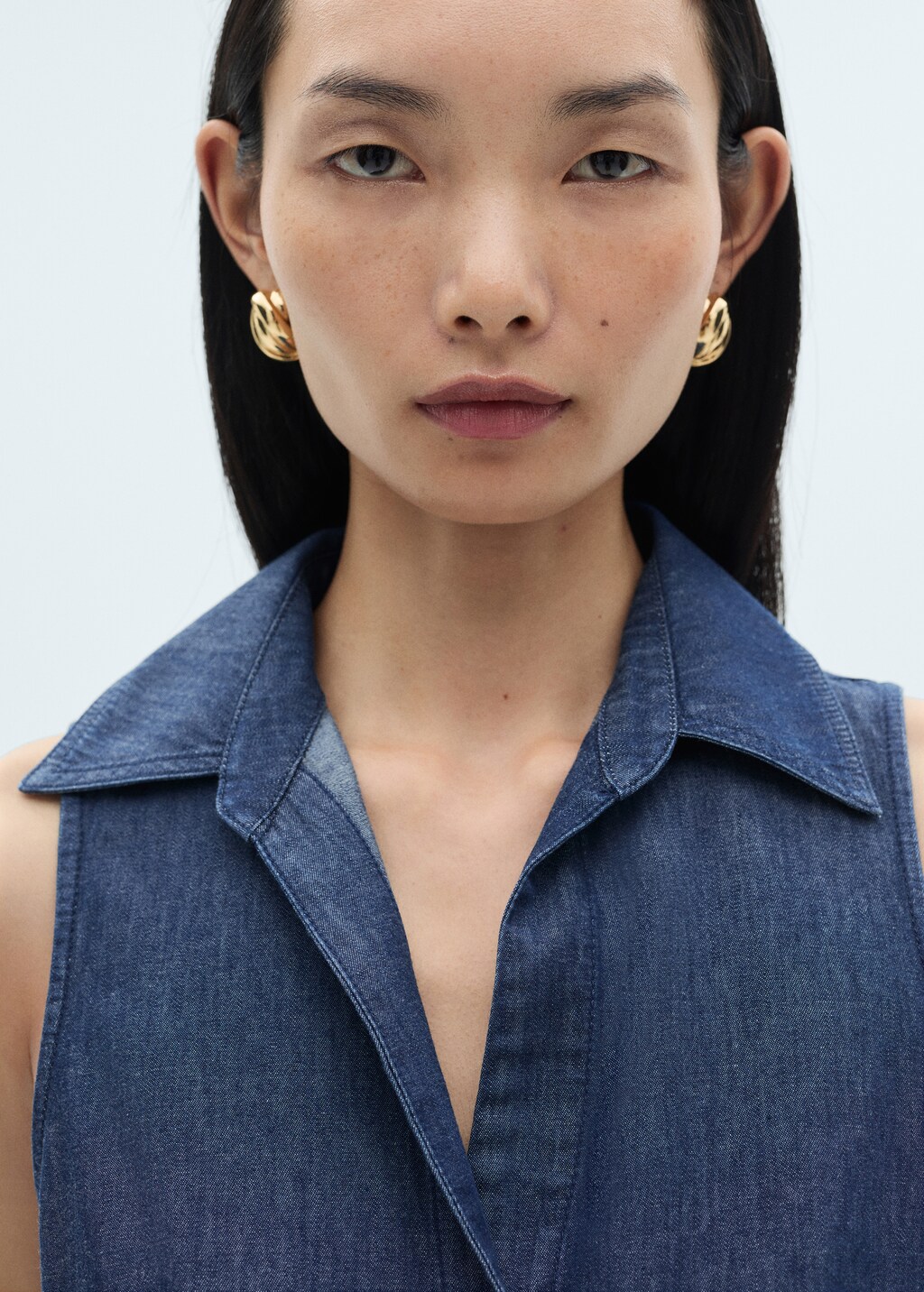 Denim-effect cotton top - Dark Blue