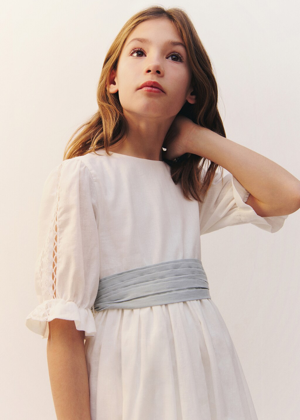 Ruffled linen dress - White