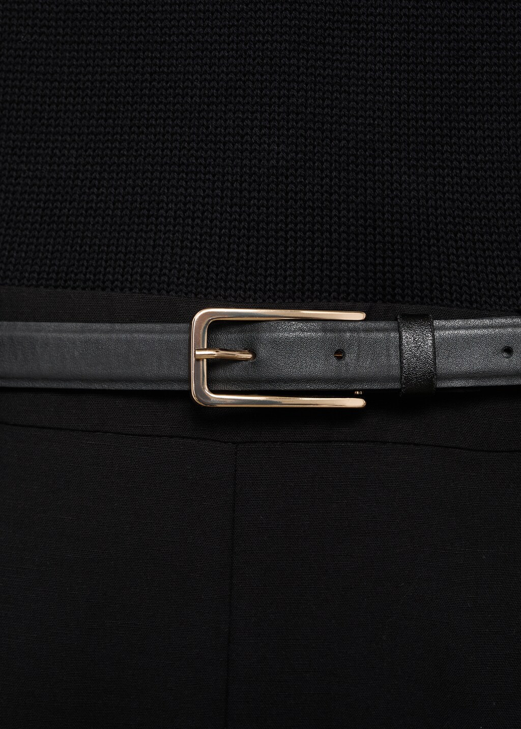 Combined-fabric jumpsuit with belt - Khaki