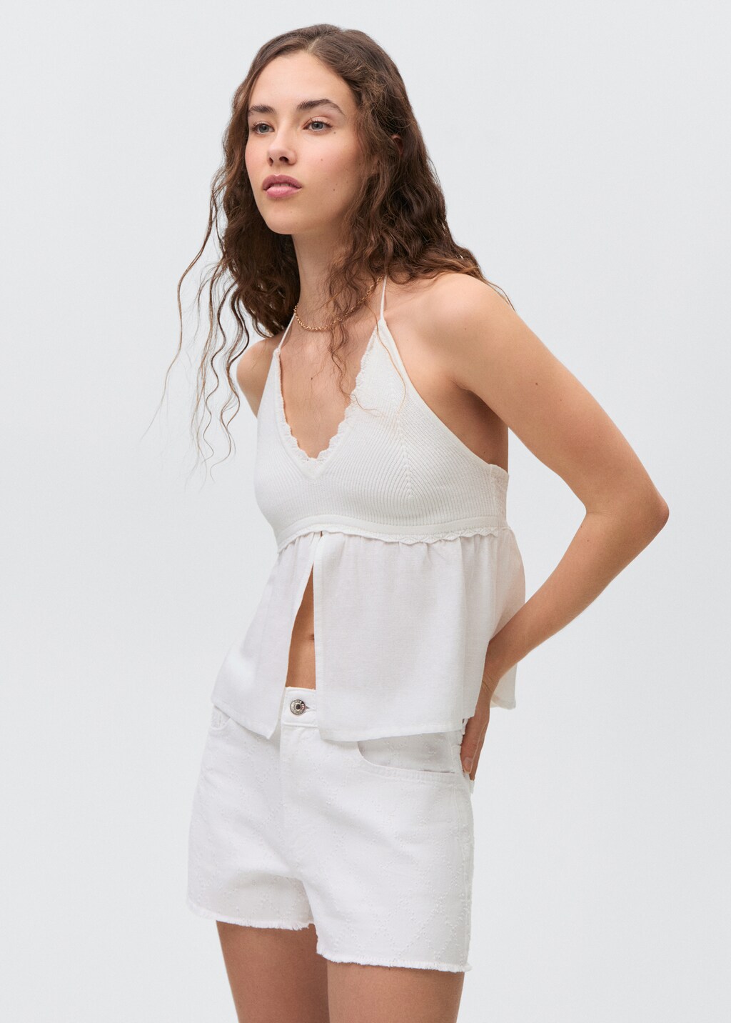 Embroidered cotton shorts - Off White