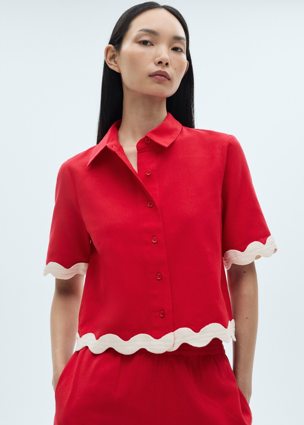 Cotton shirt with contrasting trims - Red