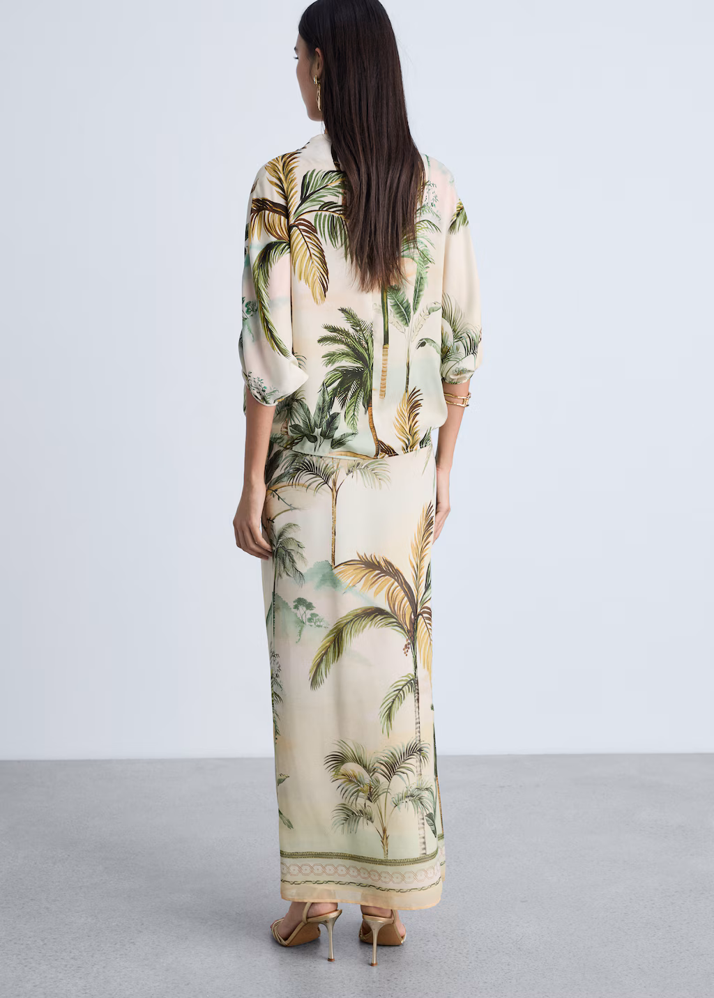 Tropical-print straight skirt - Ecru