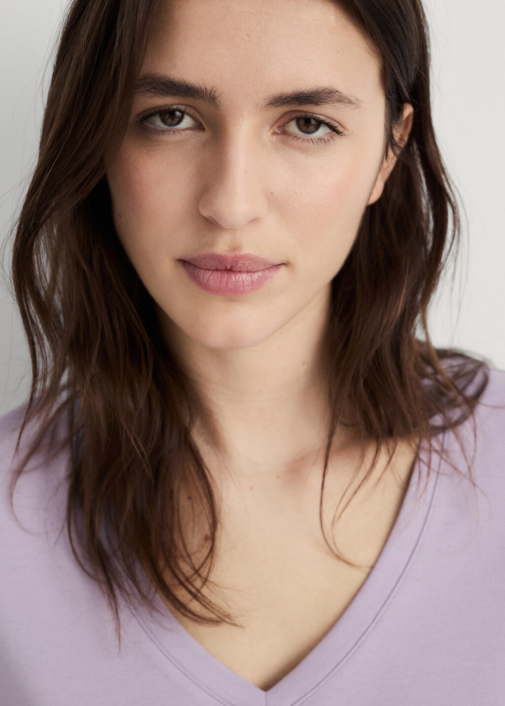 Plain V-neck cotton pyjama t-shirt - Brown