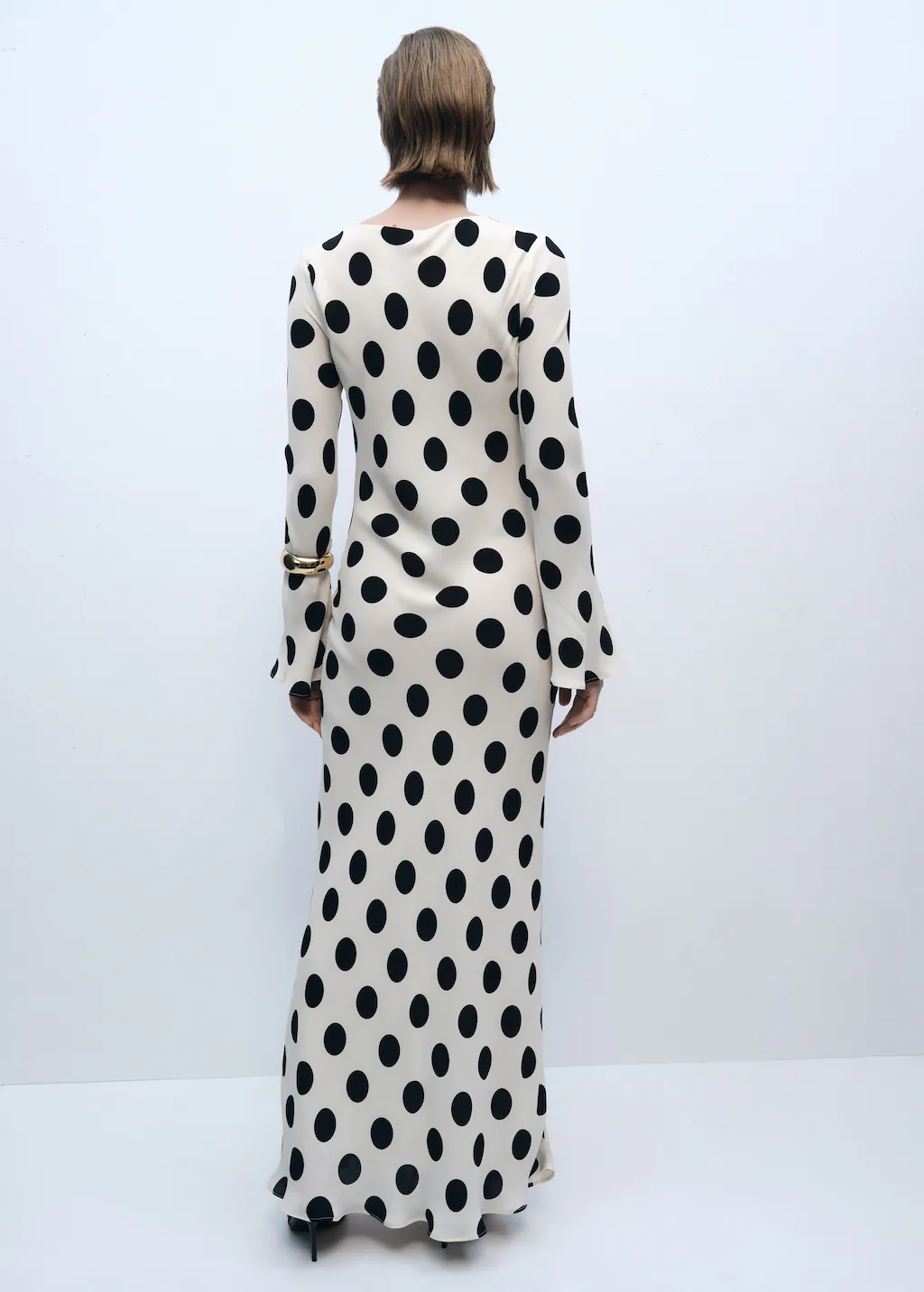 Flared sleeve polka-dot dress - Ecru