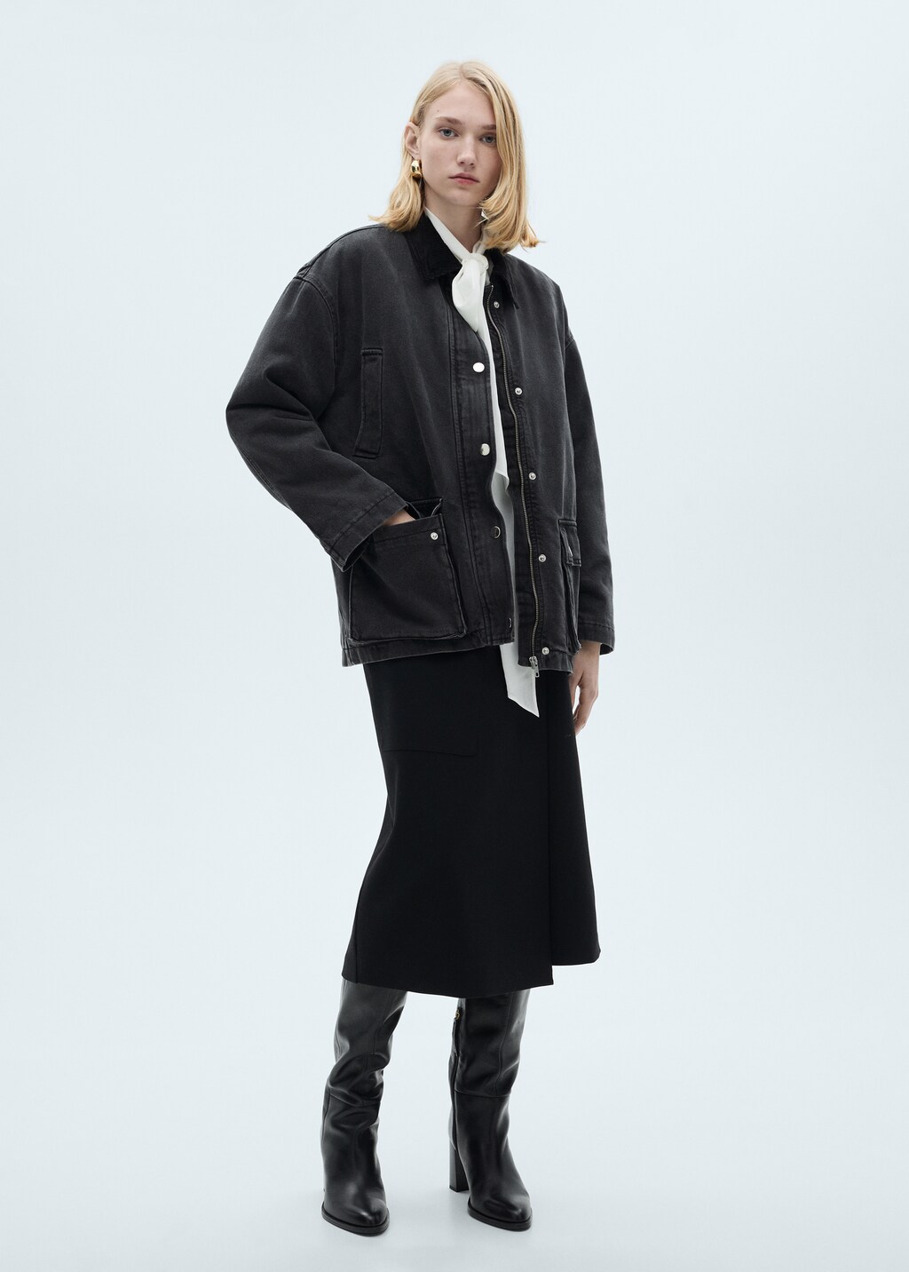 Jacket with corduroy collar pockets - Black denim