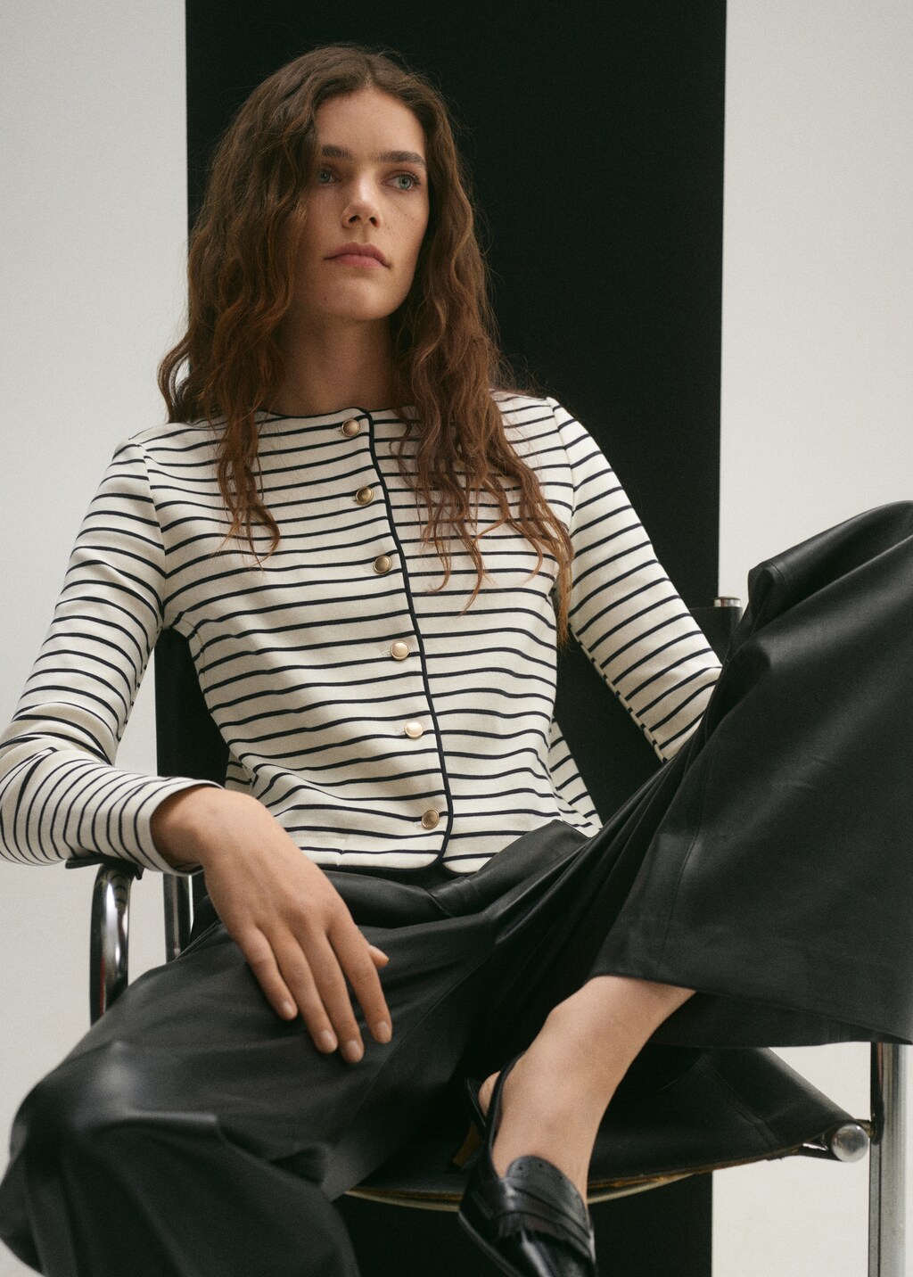 Stripped knit cardigan - Dark Navy