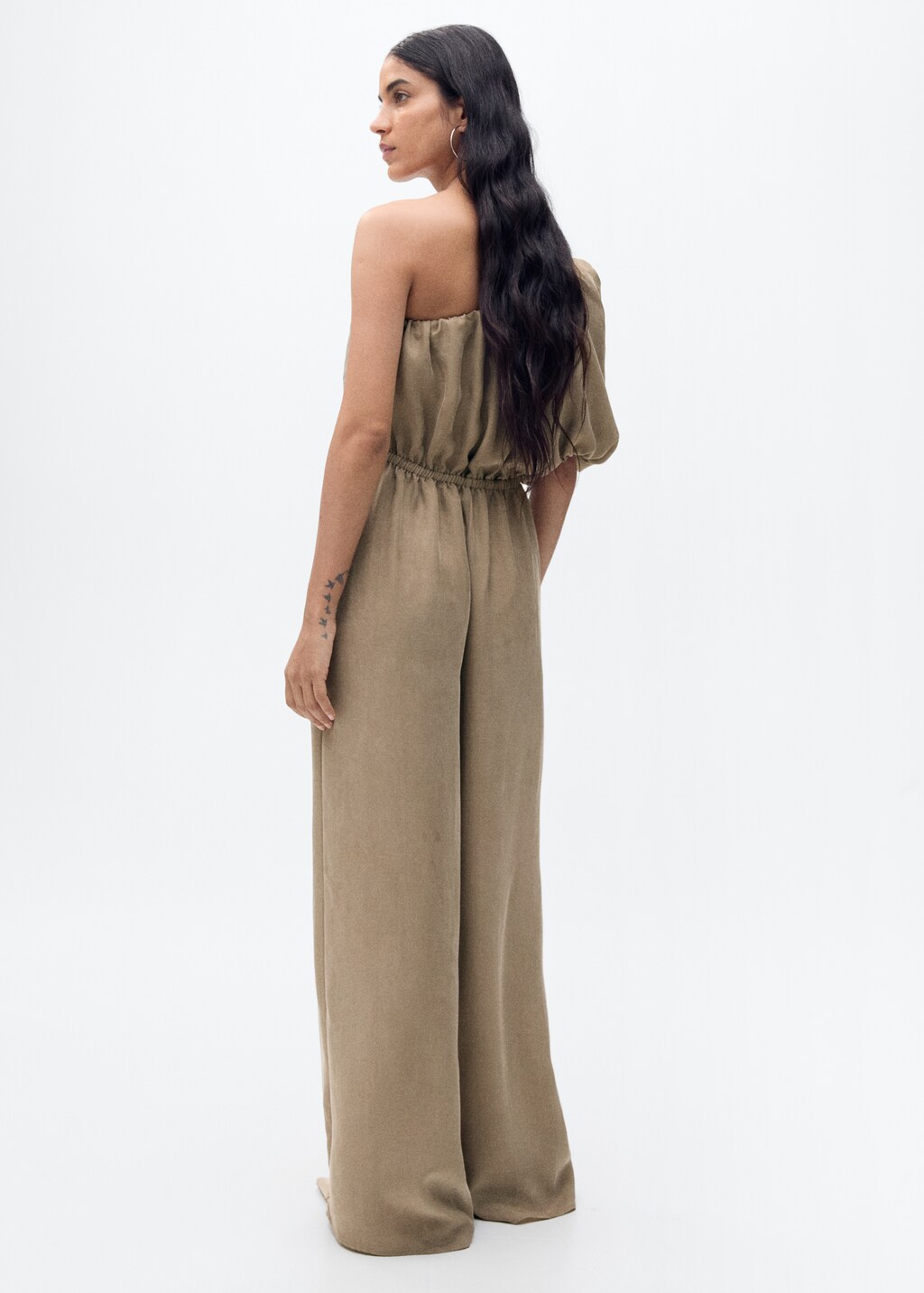 Long jumpsuit with asymmetrical gathered collar - Light/Pastel Grey