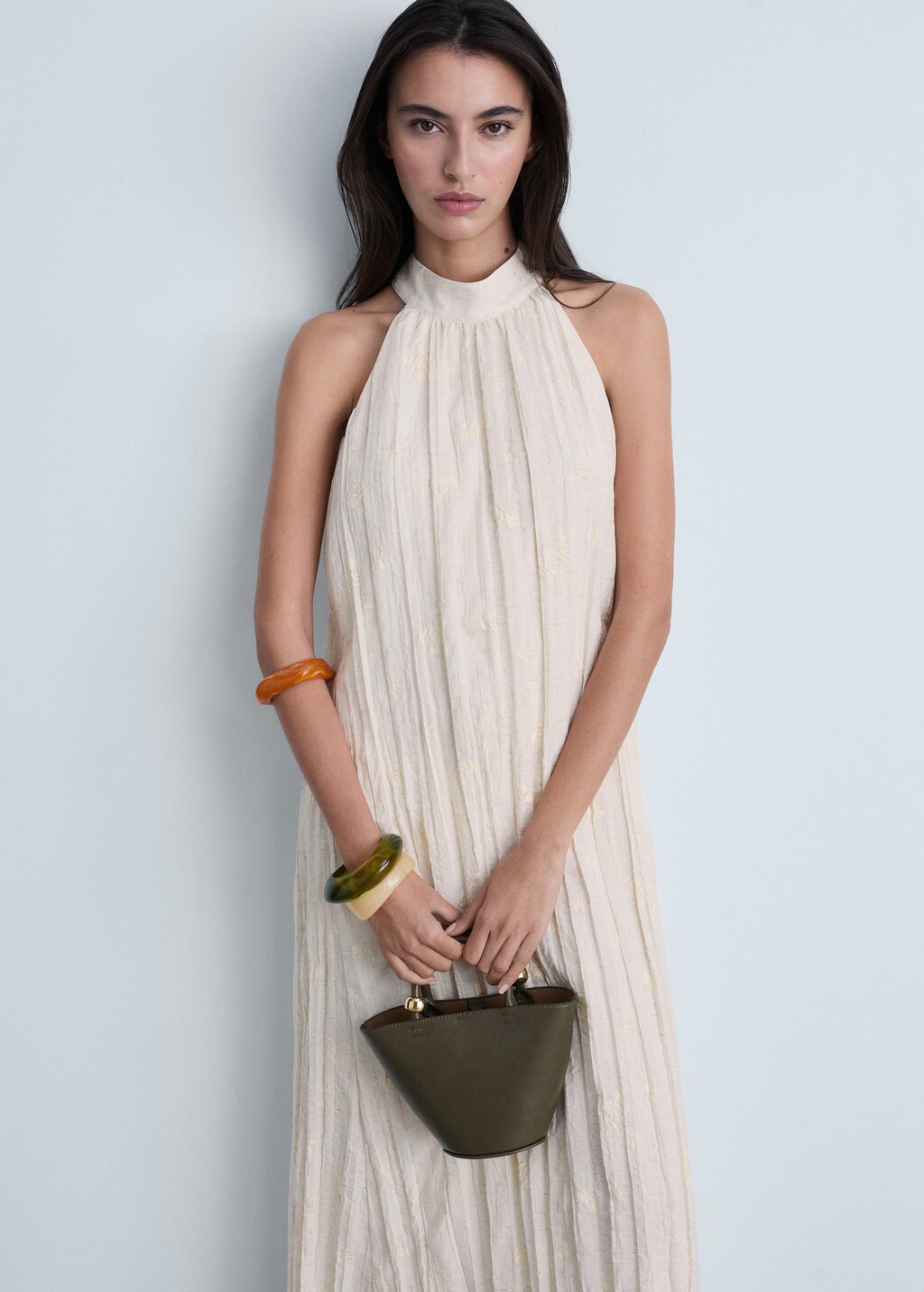 Embroidered linen-blend dress - Sand