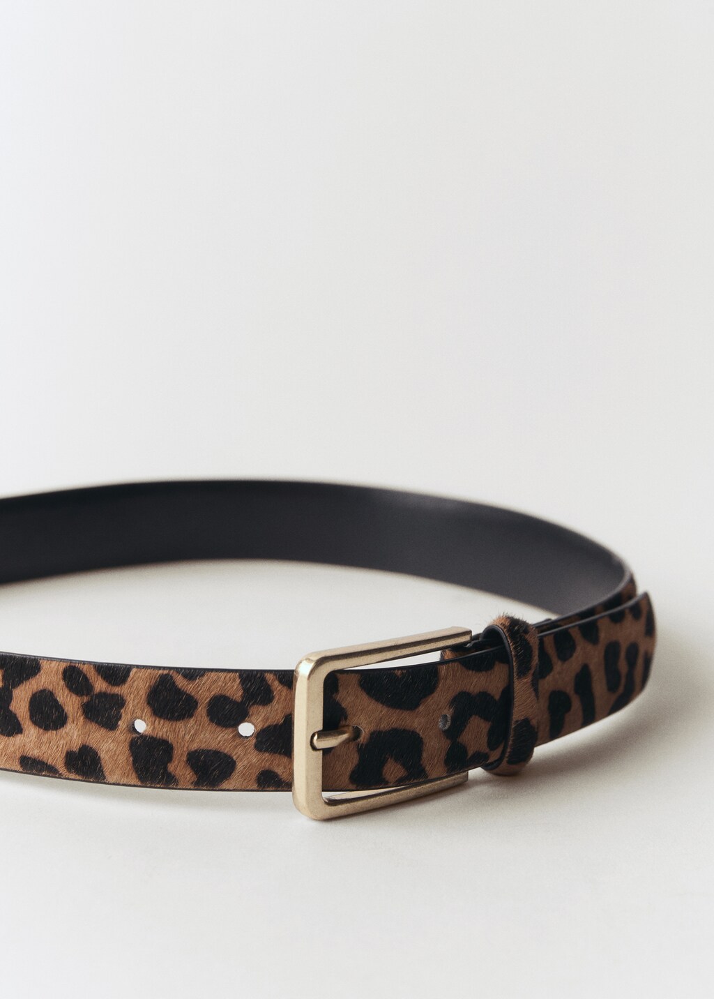 Leopard fur leather belt - Brown