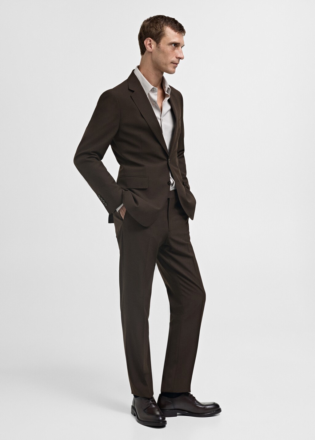 Crease-resistant wool suit jacket - Brown
