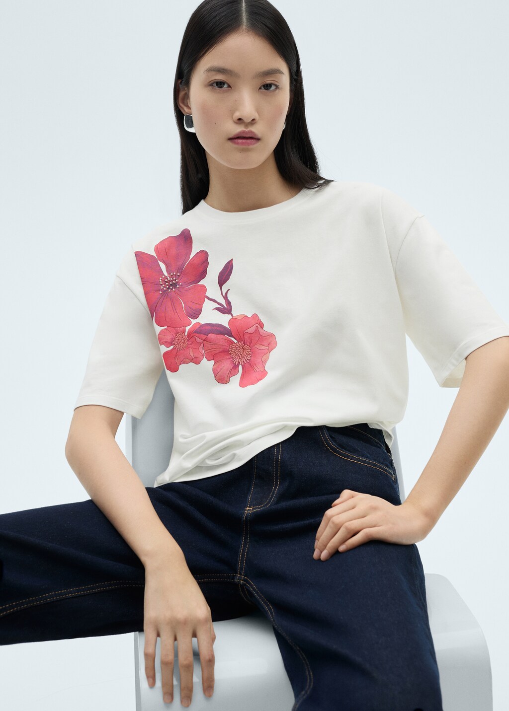 Cotton t-shirt with flower detail - Off White