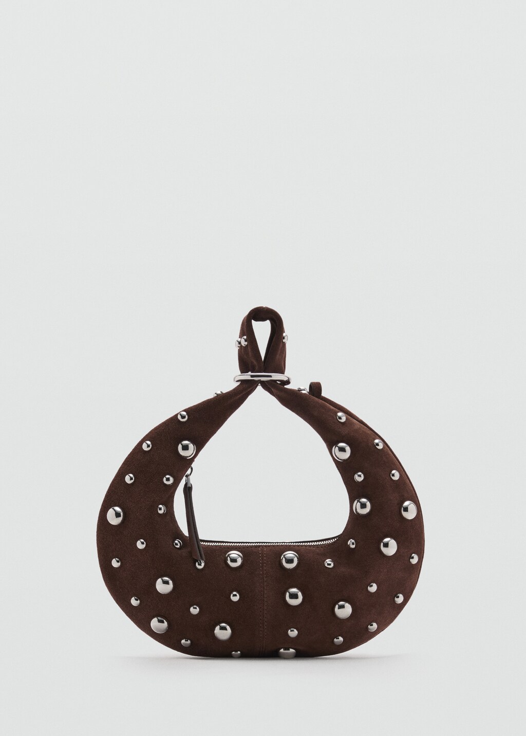 Leather handbag with metallic-balls appliqué - Chocolate