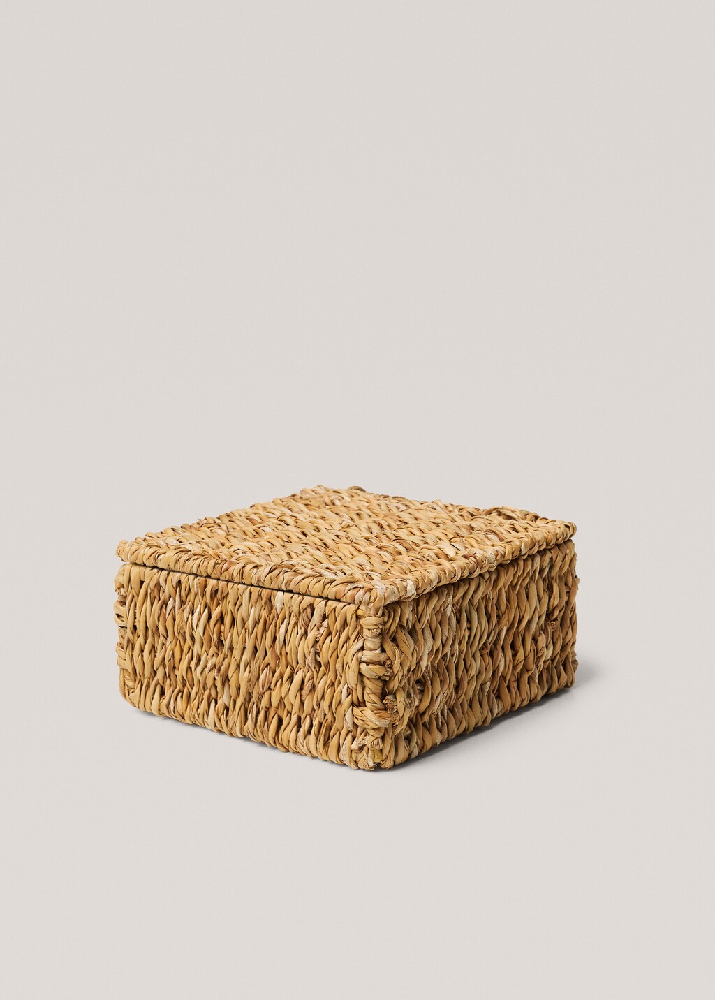 Natural fibre basket with lid 21x21cm - Brown