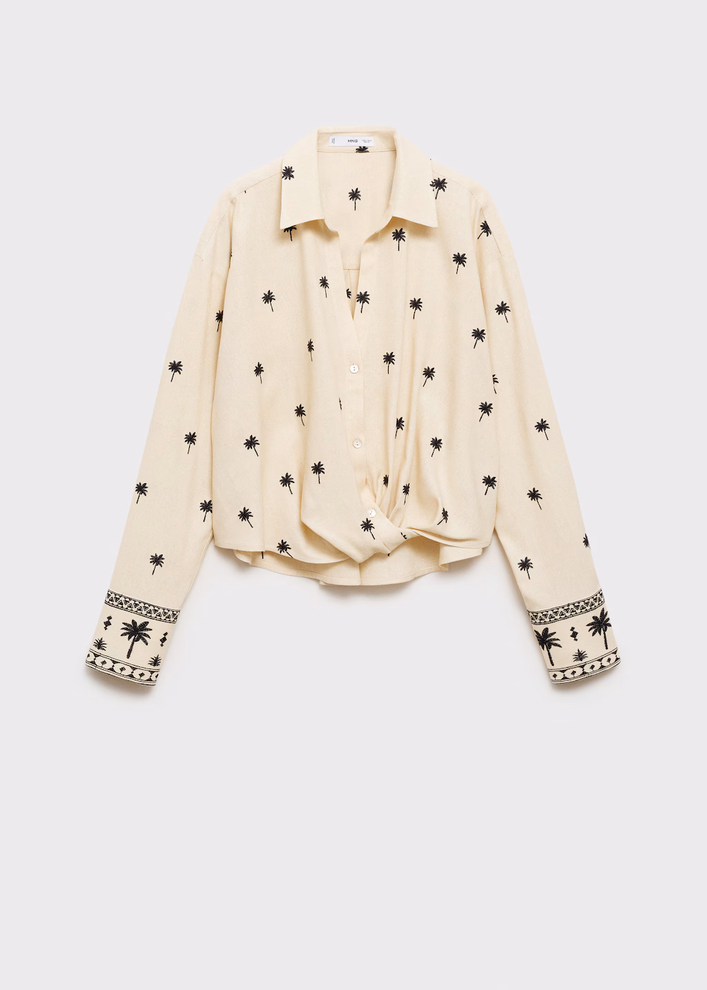 Embroidered shirt with knot - Beige
