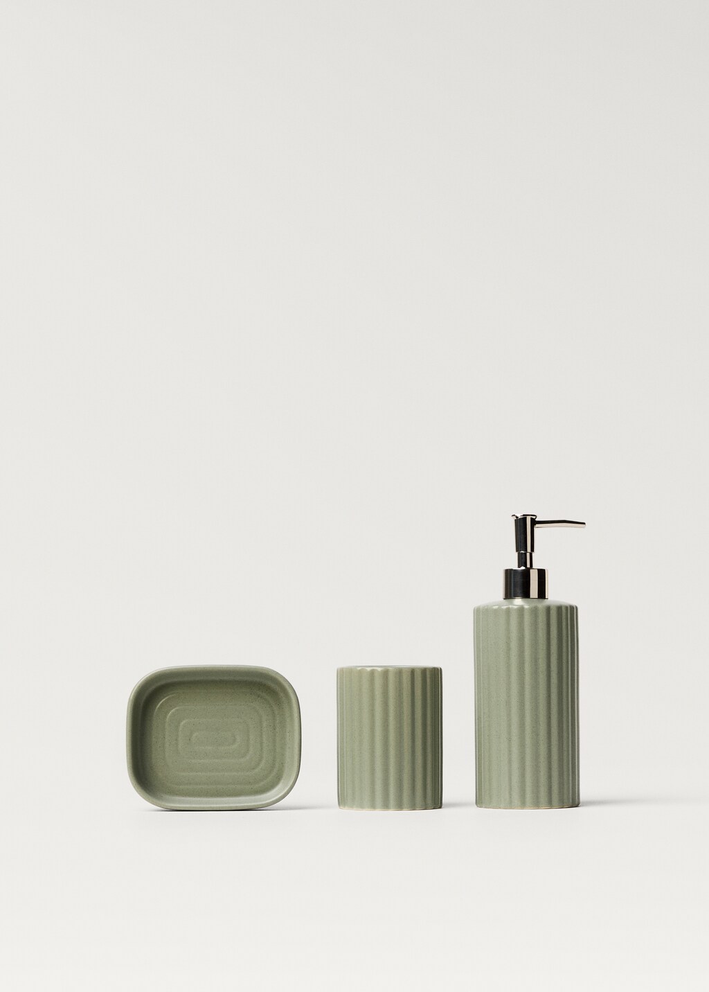 Striped stoneware soap dispenser - Grey