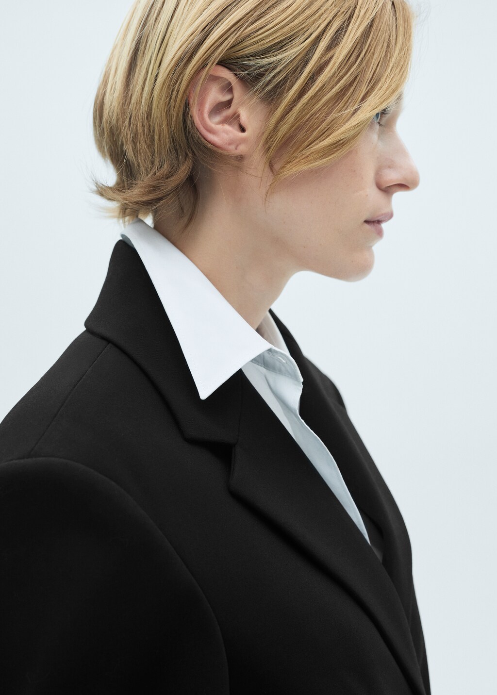 Structured double fabric coat with belt - Black