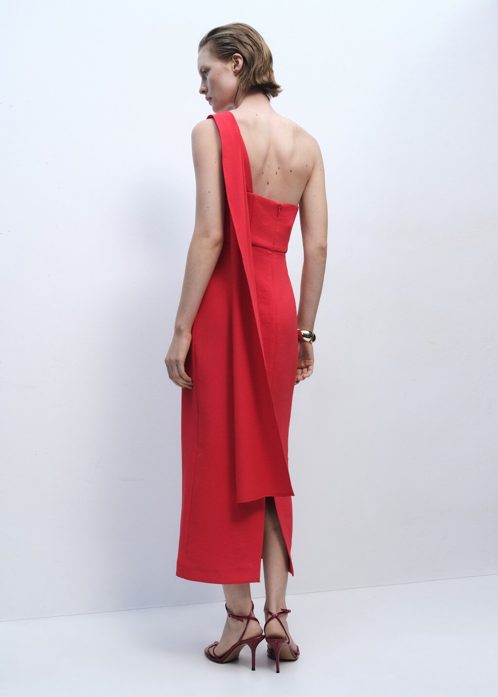 Asymmetrical bow-neck dress - Blue