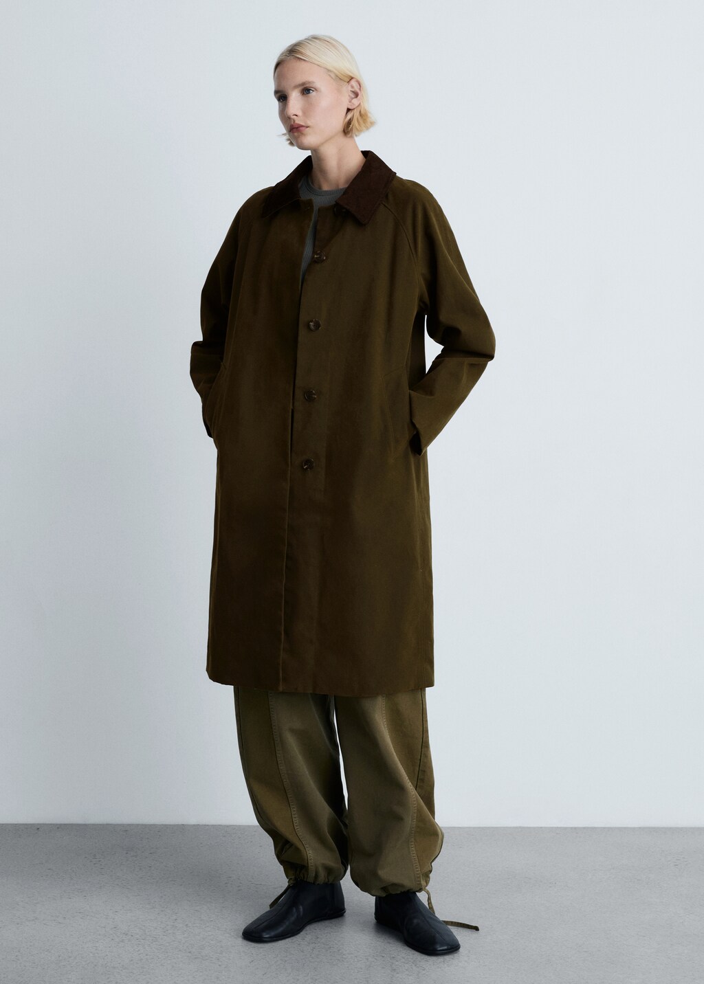 Long corduroy collar parka - Khaki