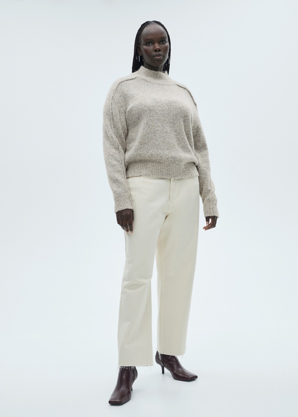 Knitted sweater with perkins neck - Sand
